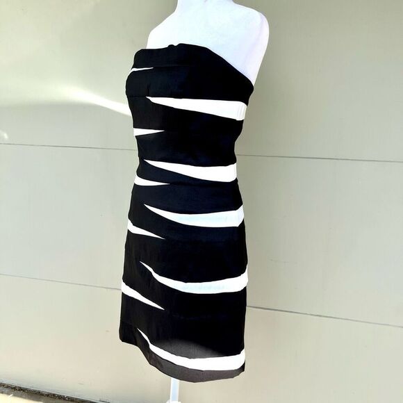 Y2K Jessica McClintock Strapless Zebra Stripe Bodycon Cocktail Dress, SZ M - Picture 10 of 13